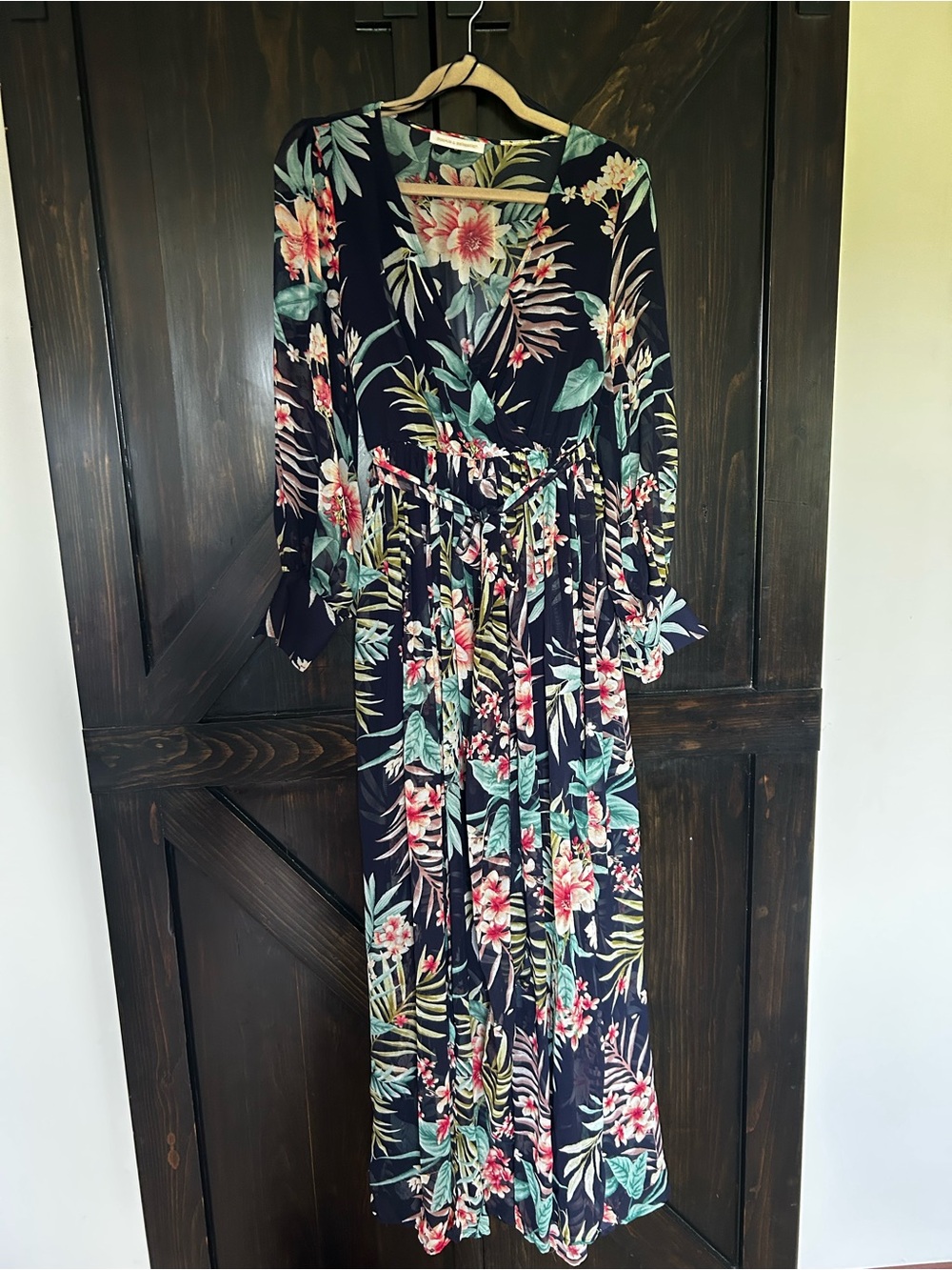 Floral V-Neck Maxi Dress in Navy